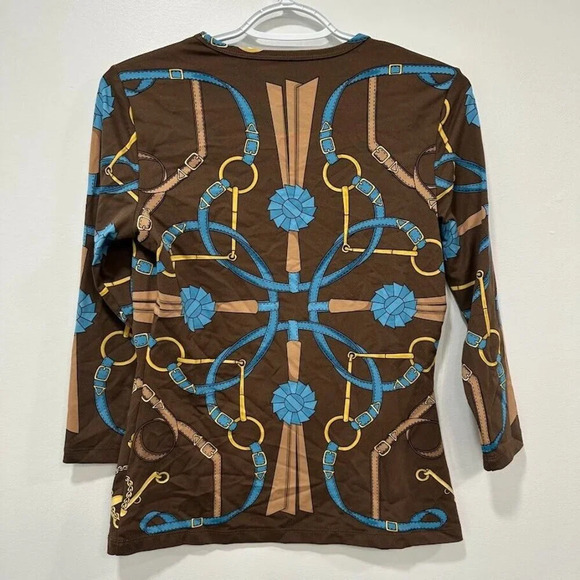 J Mclaughlin Womens Signature Shirt Small Brown Crew‎ Neck Stretch Chain NEW - Picture 2 of 7